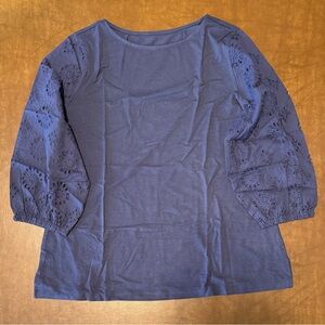 Belle by Kim Gravel Navy Eyelet Sleeve Blouse, Size M